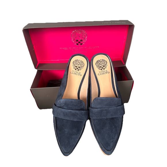 NIB Vince Camuto VC-Kirstie Dark Navy Pure Suede Slide Slip-on 9.5 Mule Classic - Picture 1 of 7
